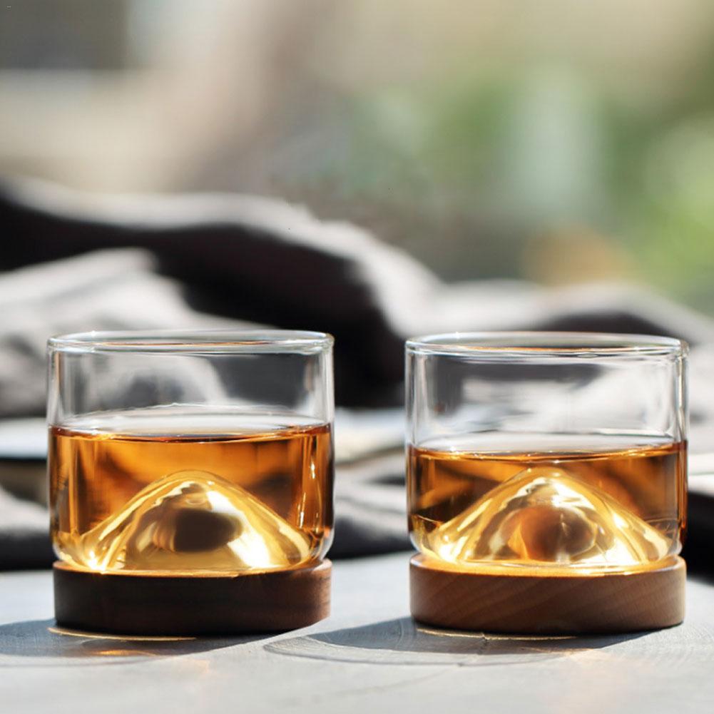 Wooden Base Mountain Old Fashioned Set